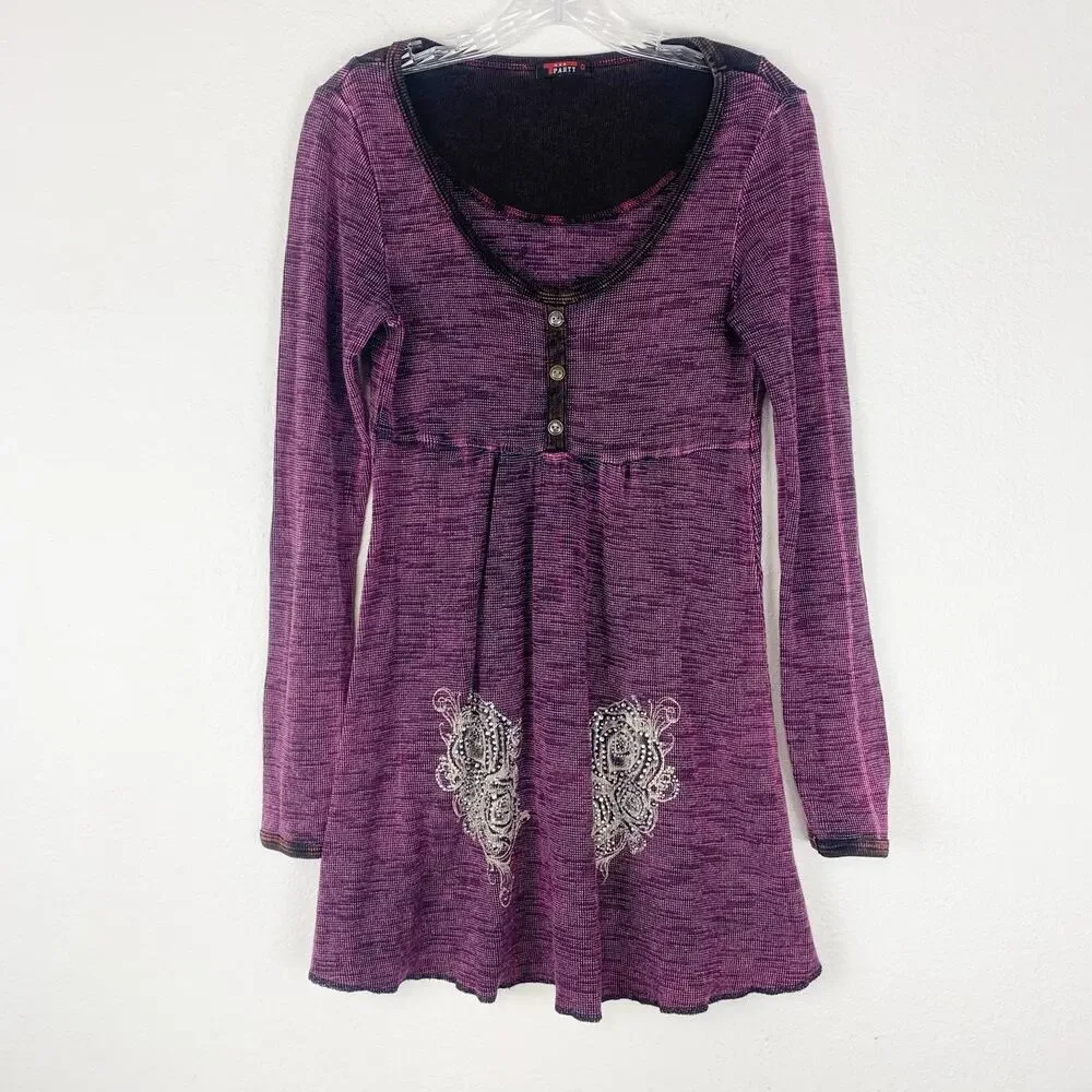 T-Party‎ Shirt Womens Medium Tunic Rhinestone Embellished Top McBling y2k